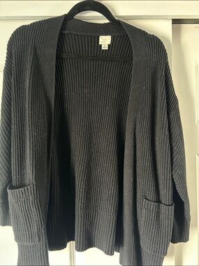 Cozy Ribbed Open-Front Cardigan Sweater - Black